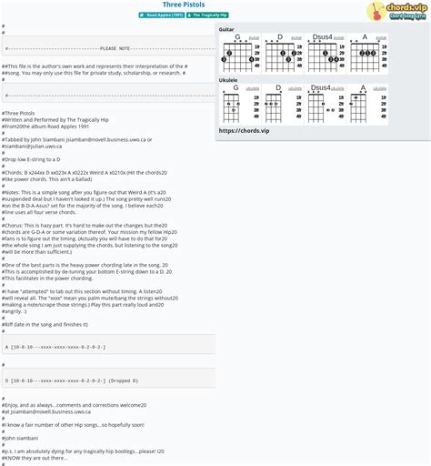 Chord Three Pistols Tab Song Lyric Sheet Guitar Ukulele Chordsvip