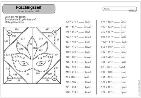 Rechenmalblatt Faschingszeit Zahlenraum