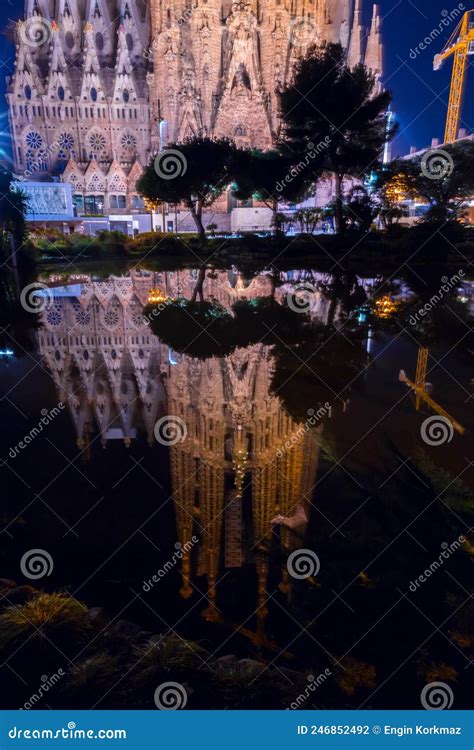 Exterior Night View from La Sagrada Familia Basilica in Barcelona ...