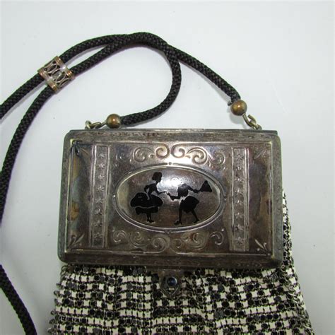 Antique S Whiting Davis Enamel Mesh Compact Purse Gem