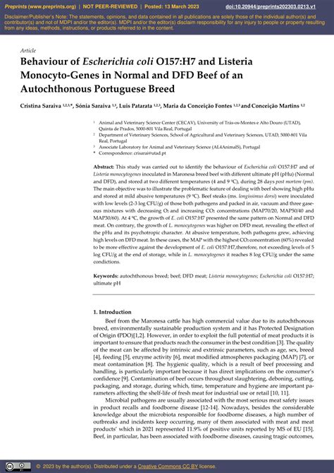 PDF Behaviour Of Escherichia Coli O157 H7 And Listeria Monocyto Genes