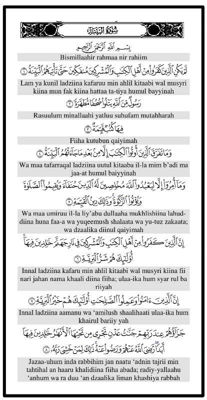 Terjemahan Surat Al Bayyinah Yvonne Parr