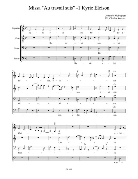 Missa Au Travail Suis Kyrie Johannes Ockeghem Sheet Music For Soprano