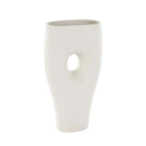 Litton Lane White Ribbed Cutout Ceramic Abstract Decorative Vase With