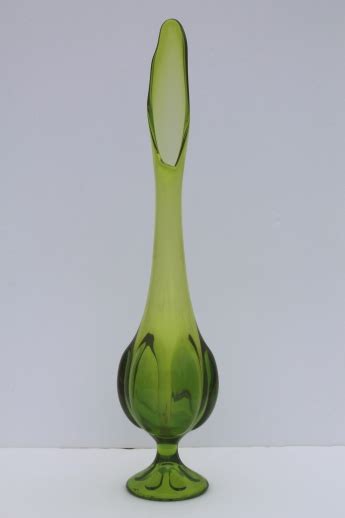 Mid Century Mod Tall Swung Shape Glass Vase Retro 60s Lime Green Art Glass