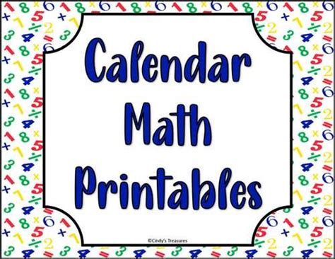 Calendar Math Bulletin Board Printables By Cindys Treasures Tpt