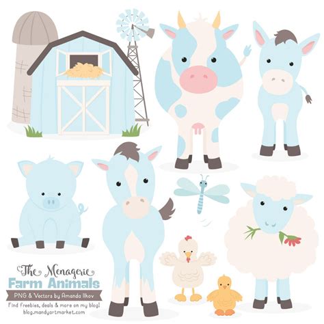 Premium Soft Blue Farm Animals Clip Art And Vectors Soft Blue Etsy España