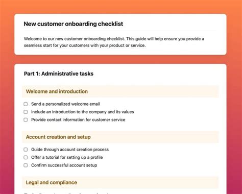 New customer onboarding checklist | Free Craft Template