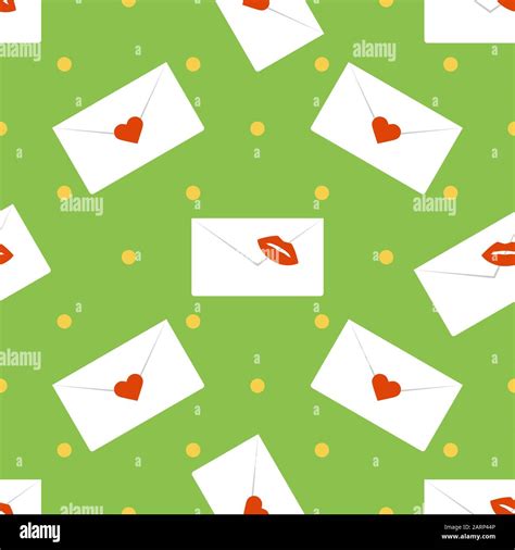 Vector Seamless Pattern Happy Valentines Day Envelope With Lipstick