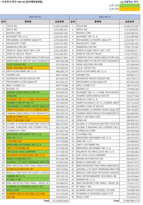 한국인 미국주식 보유순위 Top 50 818 기준 Feat미국주식 시총순위 네이버 블로그