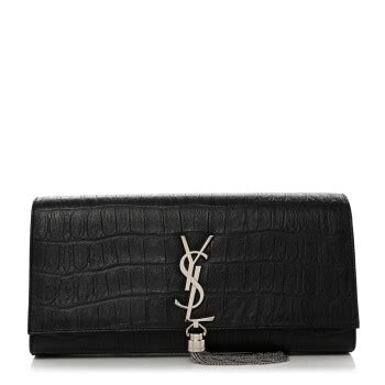 Saint Laurent Calfskin Crocodile Embossed Classic Monogram Tassel