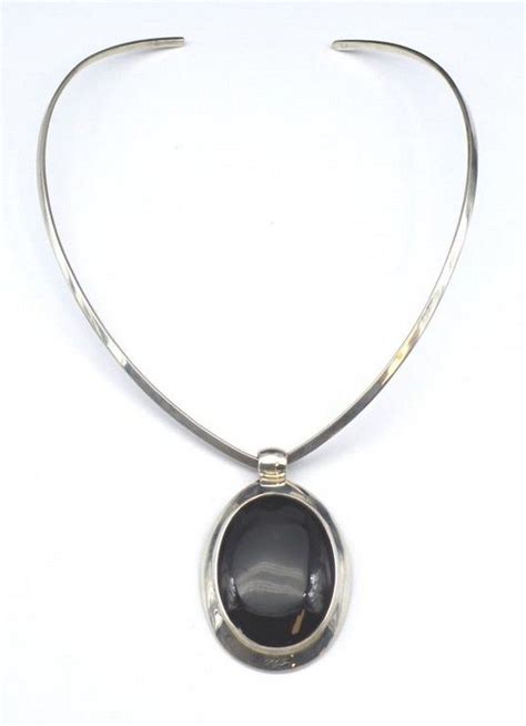 Mexico Sterling Silver Onyx Collar Necklace Pendants Lockets