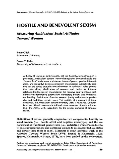 Hostile And Benevolent Sexism Pdf Pdf Sexism Psychology