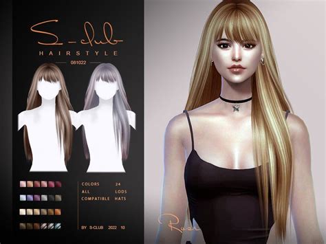 The Sims Resource Long Straight Shine Hair With Bangs Rose081022 By S