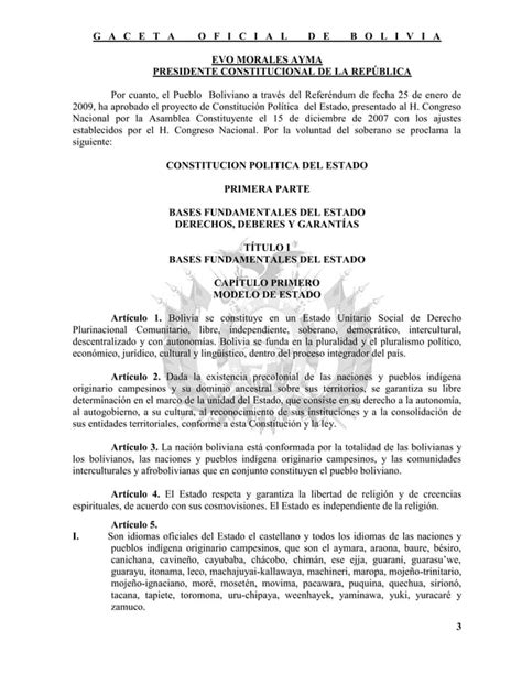 Nueva Constitución Politica Del Estado Plurinacional De Bolivia Pdf