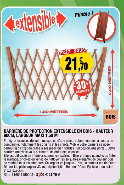 Promo Barrière De Protetcion Extensible En Bois Hauteur 90 Cm