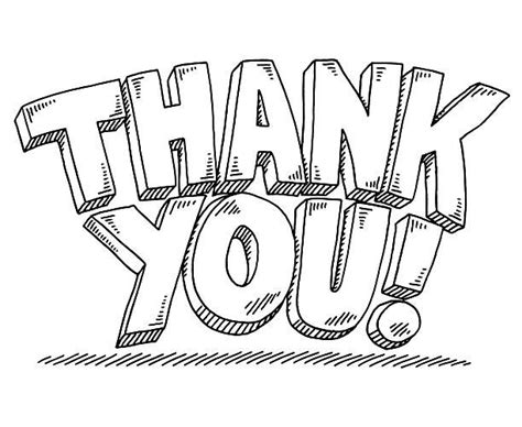 Hand Drawn Vector Drawing Of A Thank You 3d Text Black And White