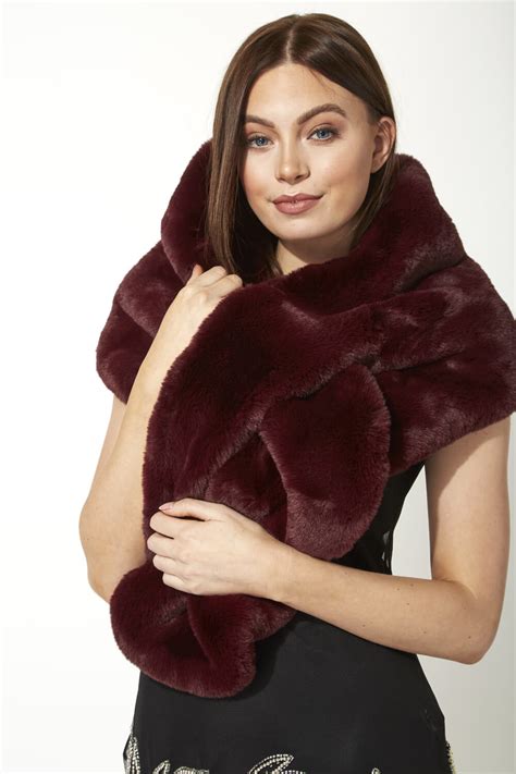 Luxury Faux Fur Shawl In Burgundy Roman Originals Uk