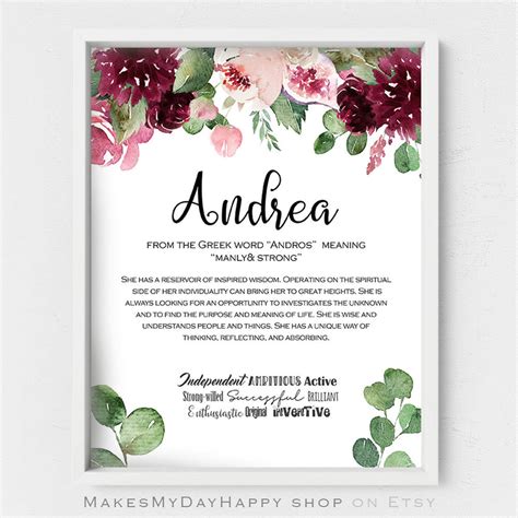 Andrea Custom Floral Image Name Meaningpersonalized Bridesmaid Ts