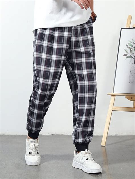 Men Plaid Drawstring Waist Pants Shein Usa