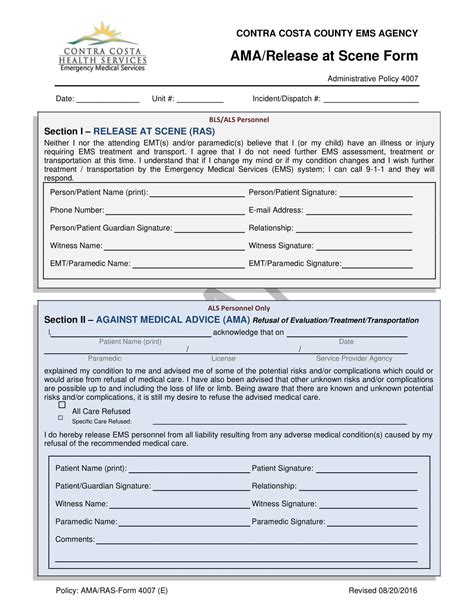 Free Printable Against Medical Advice Form Templates Pdf