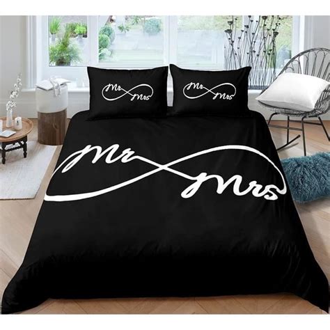 Parure De Lit Mr Mrs Noir Blanc Personne Housse De Couette Couple