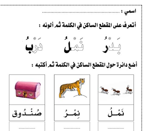 ورقة عمل درس المقطع الساكن لغتي الجميلة أول ابتدائي أ عبدالله السديري