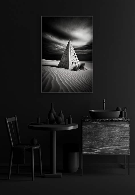 Black and White Pyramid Concept Art Greyscale Picture Painting Canvas ...