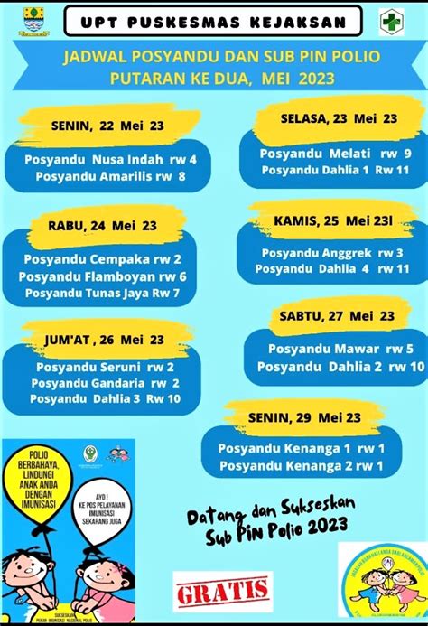 Jadwal Posyandu And Sub Pin Polio Putaran Ke Dua Mei 2023 Upt Puskesmas Kejaksan