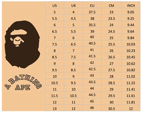 A Bathing Ape Shoes Size Chart - Soleracks