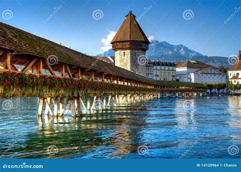 Wooden bridge in Lucerne stock photo. Image of river - 14120964