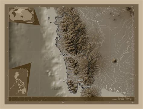 Zambales Philippines Sepia Labelled Points Of Cities Stock