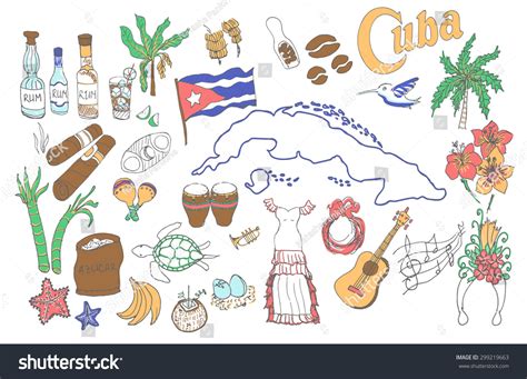 Set Hand Drawn Cuba Icons Cuban Stock Vector Royalty Free 299219663