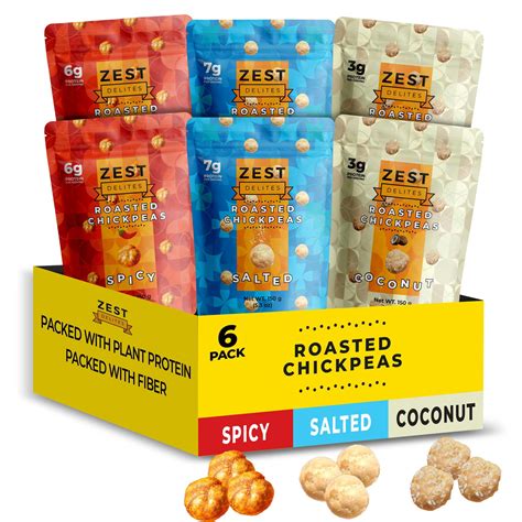 ZEST Delites Roasted Chickpeas MSF2 Chickpea Snacks 6 Pack High