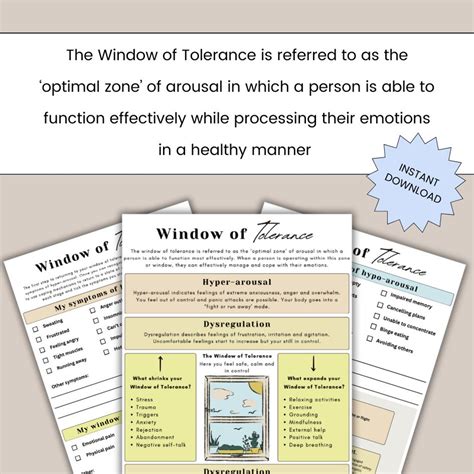 window  tolerance adult worksheets trauma therapy arousal states