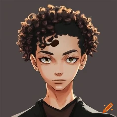 Japanese Anime Inspired Male Character With Dark Brown Skin And Curly Hair On Craiyon