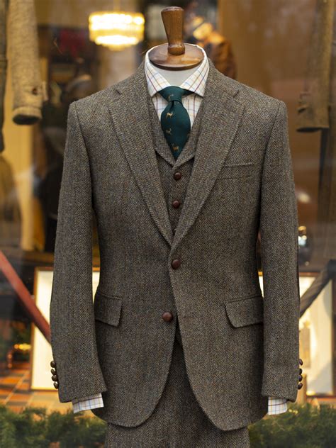 Bladen Harris Tweed Olive Hb Three Piece Suit Tweed Gentlemens