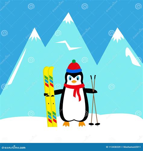 Cartoon Penguin Skier Stock Vector Illustration Of Wild 113438339