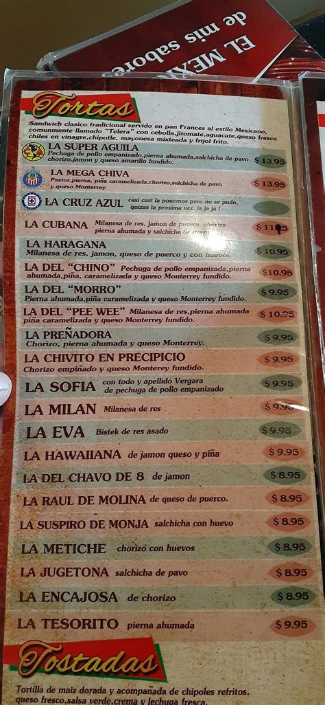 Carta Del Restaurante La Casita Chilanga Redwood City El Camino Real