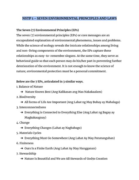 Seven Environmental Principles And Laws Nstp 1 Seven Environmental