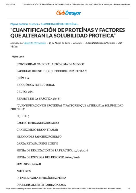 427872839 Cuantificacion De Proteinas Y Factores Que Alteran La