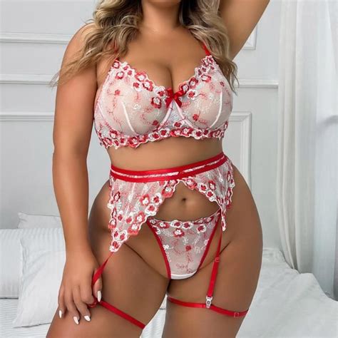 Dames Mode Grande Taille Sexy Lingerie Dentelle Broderie Maille Creux