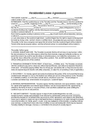 Maryland Residential Lease Agreement PDFSimpli