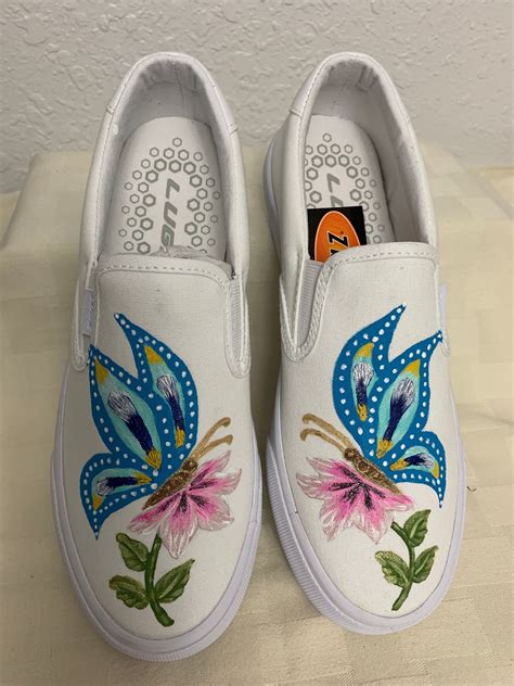 Hand Painted Lugz Slip On Shoes Blue Butterfly Handpainted Shoes