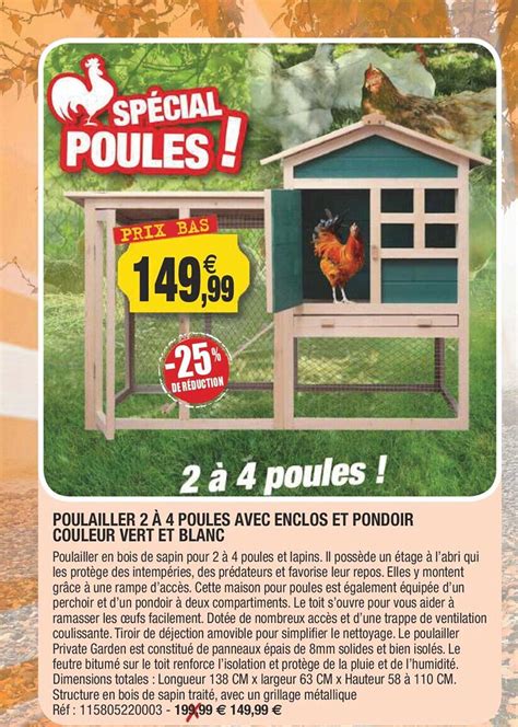 Offre Poulailler Poules Avec Enclos Et Pondoir Couleur Vert Et