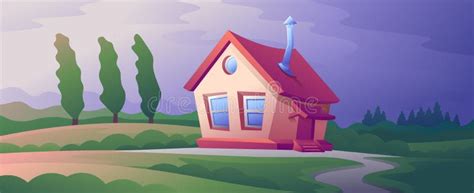 Cartoon Villa in the Evening Horizontal Illustration Stock Vector ...