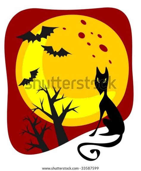 Cartoon Black Cat Moon Halloween Illustration Stock Vector (Royalty ...