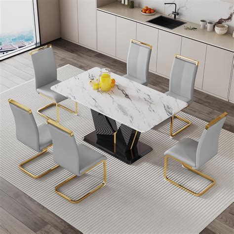 Amazon Jufu Piece Modern Kitchen Table Set White Marble Dining