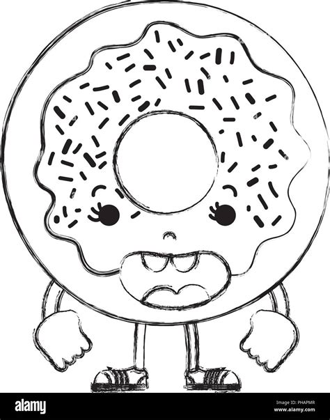 Grunge Kawaii Funny Donut With Arms And Legs Vector Illustration Stock