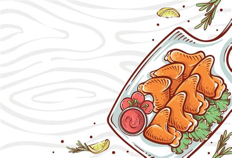 Chicken wing dish illustration top views. Chicken Hand-drawn food with ...